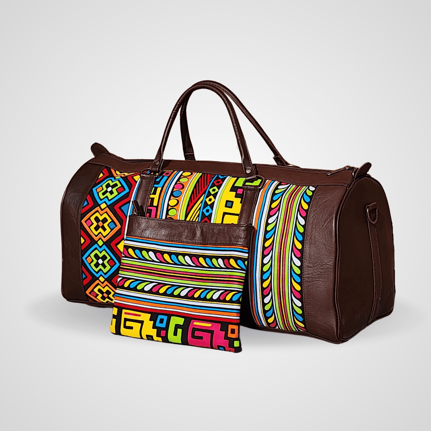 "Rainbow" Leather Duffle Bag With Matched Clutch - Trendiesty Worldwide