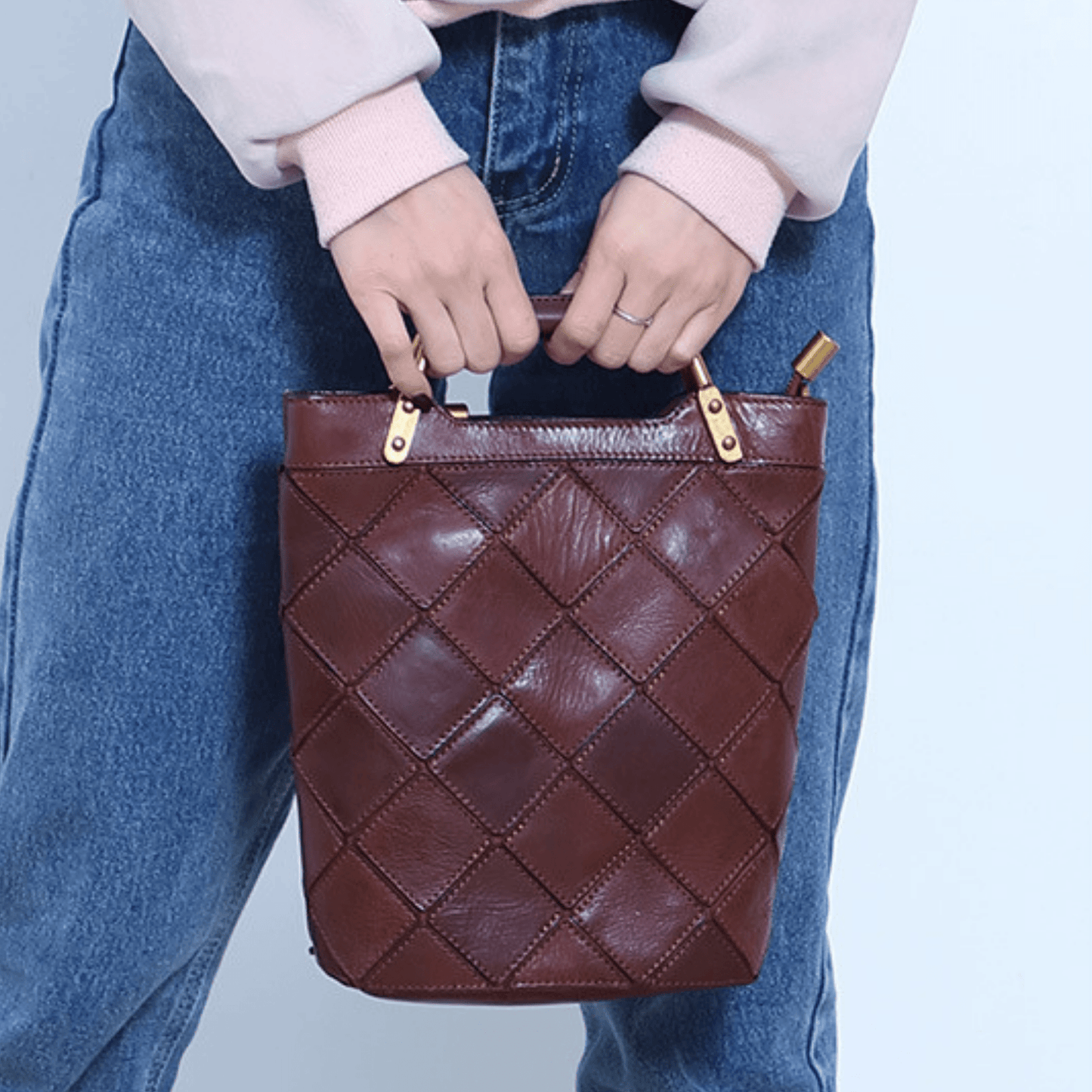 "Retro-Plaid" Genuine Leather Shoulder Handbag - Trendiesty Worldwide