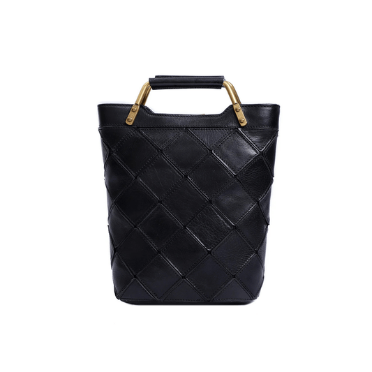 "Retro-Plaid" Genuine Leather Shoulder Handbag - Black - Trendiesty Worldwide