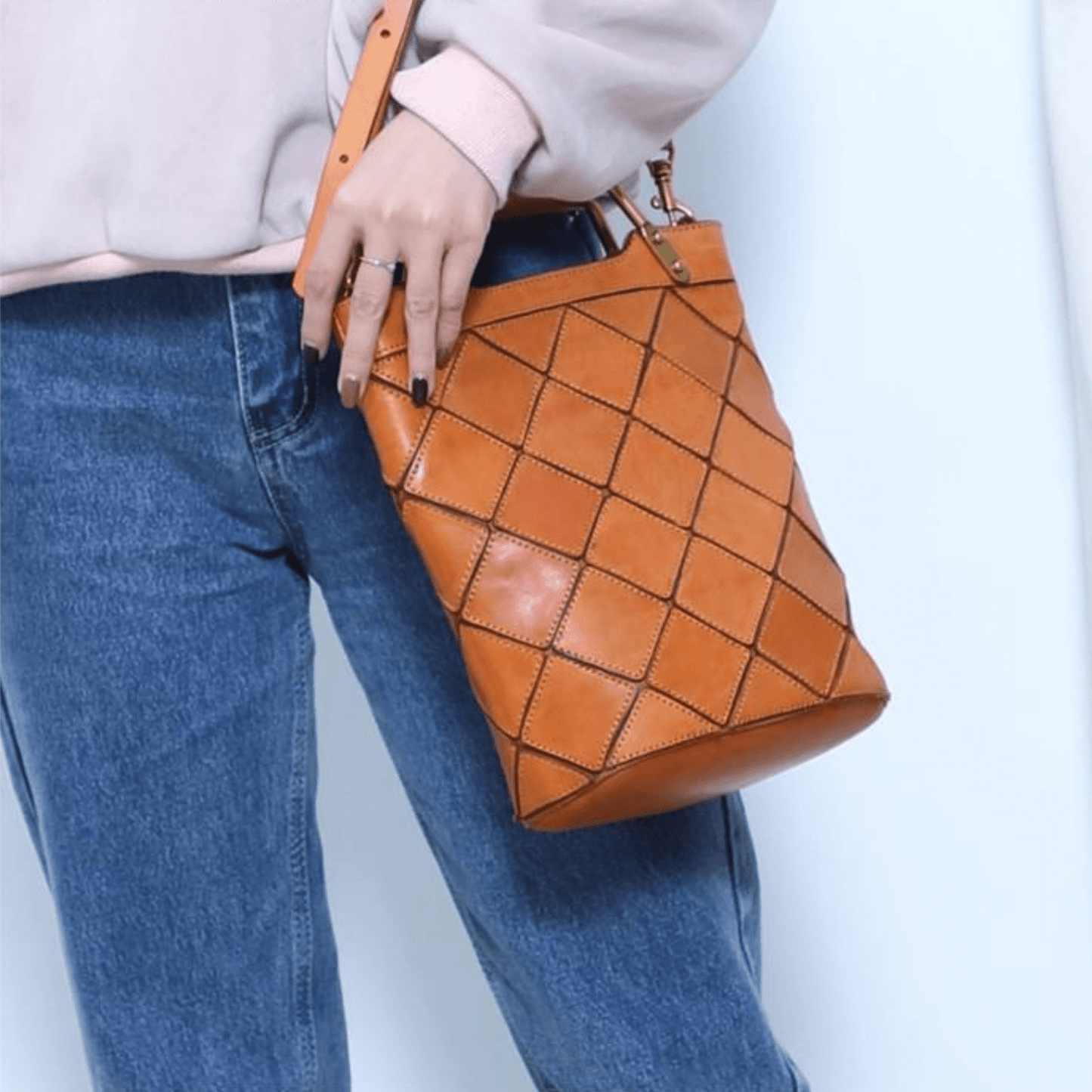 "Retro-Plaid" Genuine Leather Shoulder Handbag - Trendiesty Worldwide