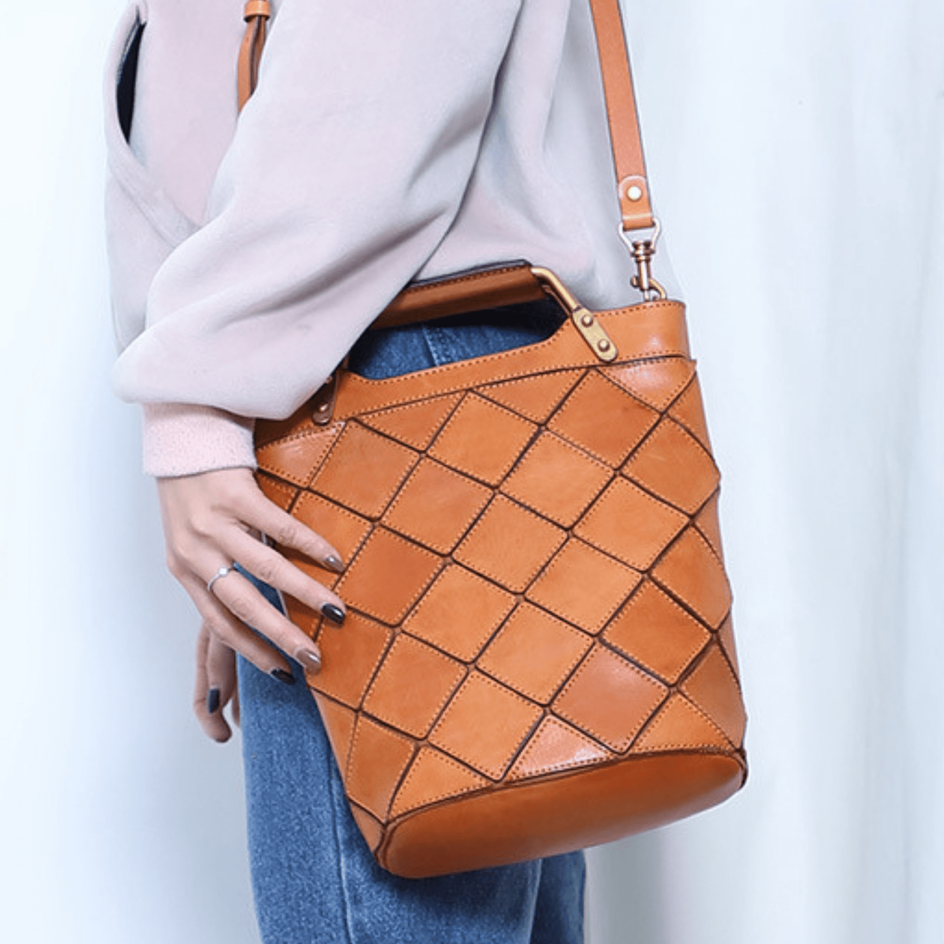 "Retro-Plaid" Genuine Leather Shoulder Handbag - Trendiesty Worldwide