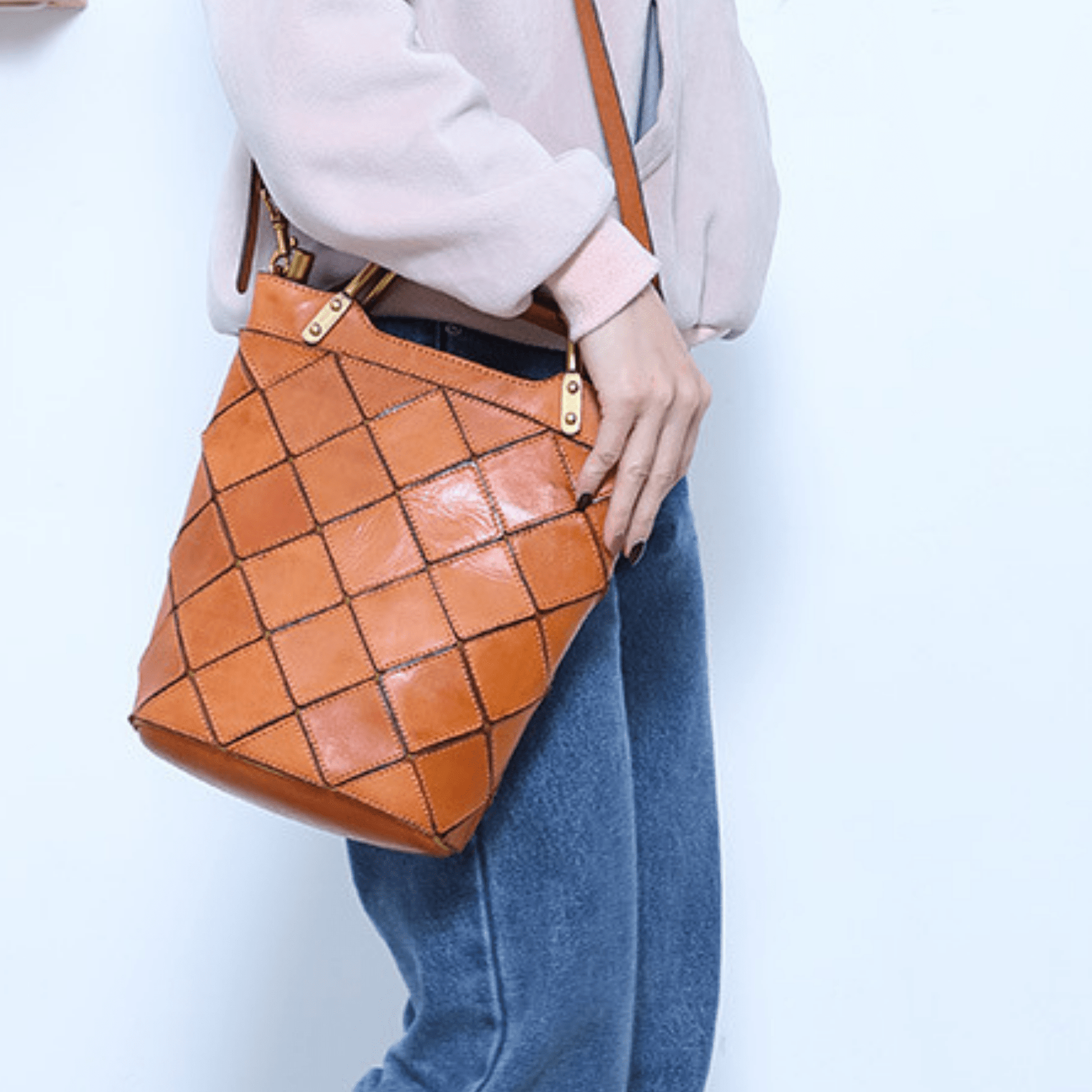 "Retro-Plaid" Genuine Leather Shoulder Handbag - Trendiesty Worldwide