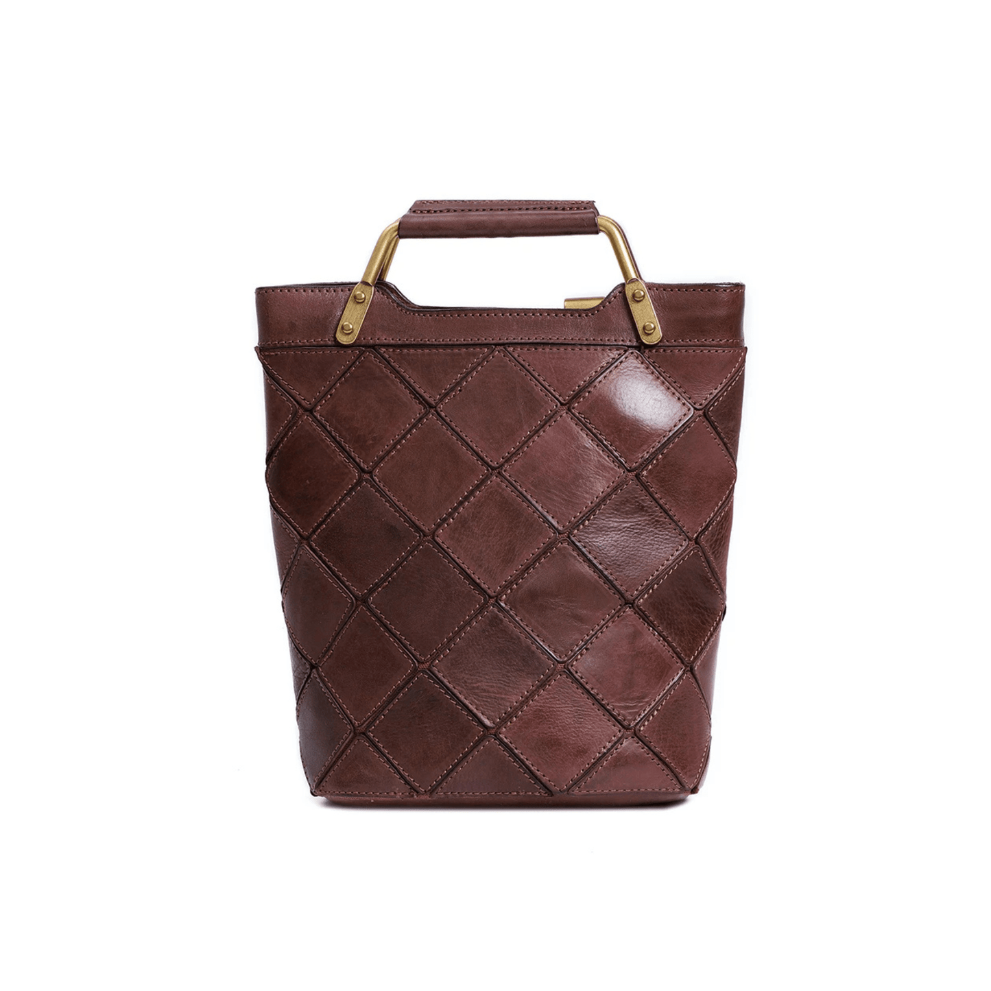 "Retro-Plaid" Genuine Leather Shoulder Handbag - Reddish - Trendiesty Worldwide