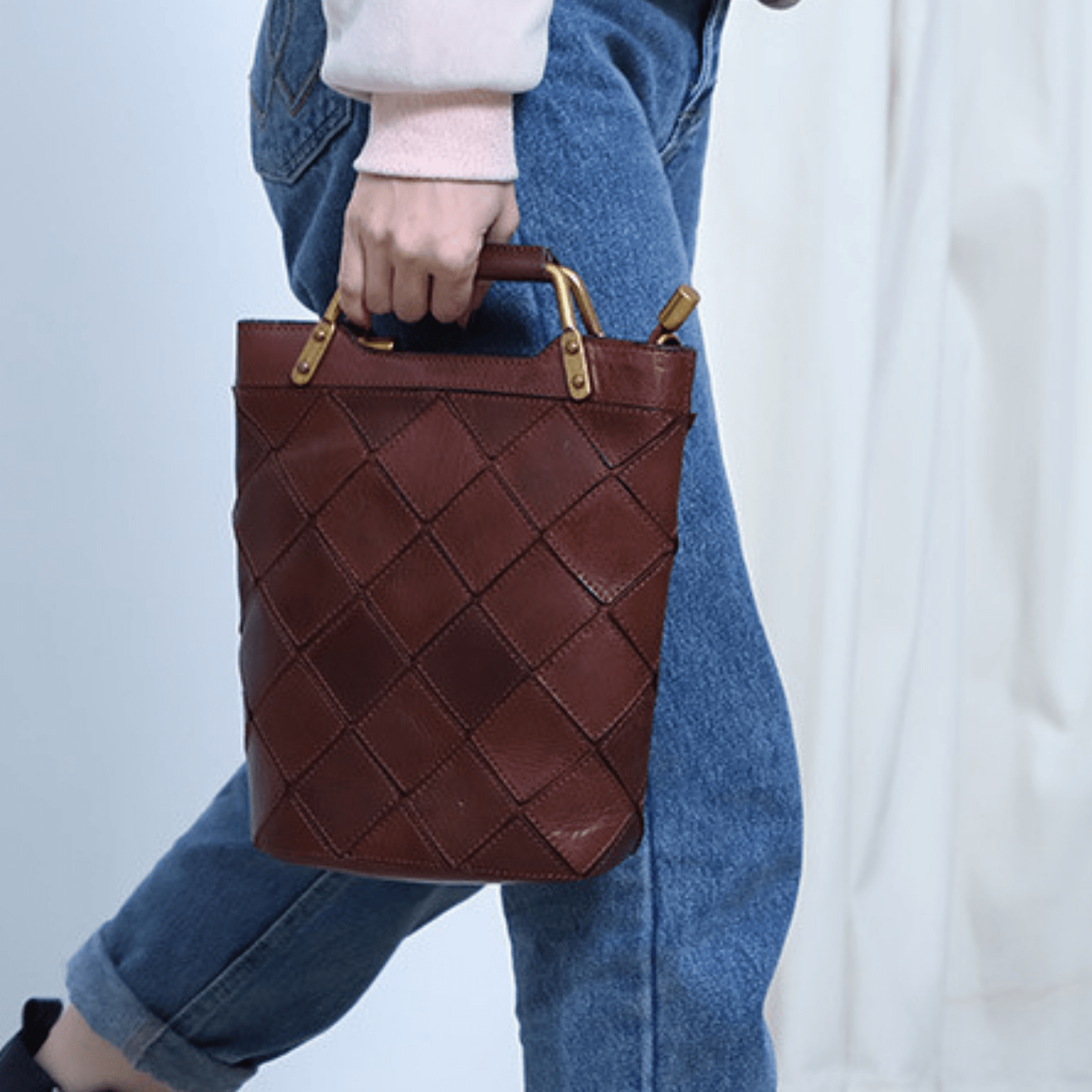 "Retro-Plaid" Genuine Leather Shoulder Handbag - Trendiesty Worldwide