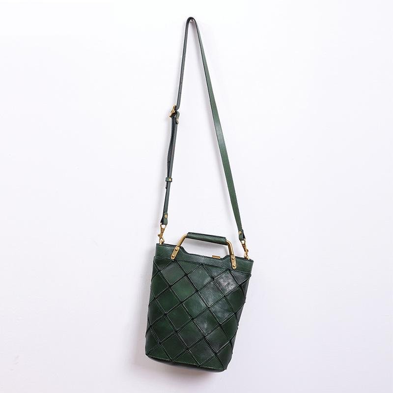 "Retro-Plaid" Genuine Leather Shoulder Handbag - Trendiesty Worldwide