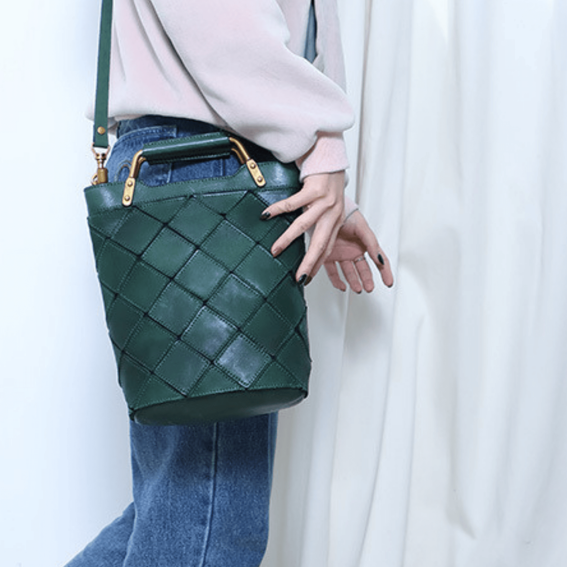 "Retro-Plaid" Genuine Leather Shoulder Handbag - Trendiesty Worldwide