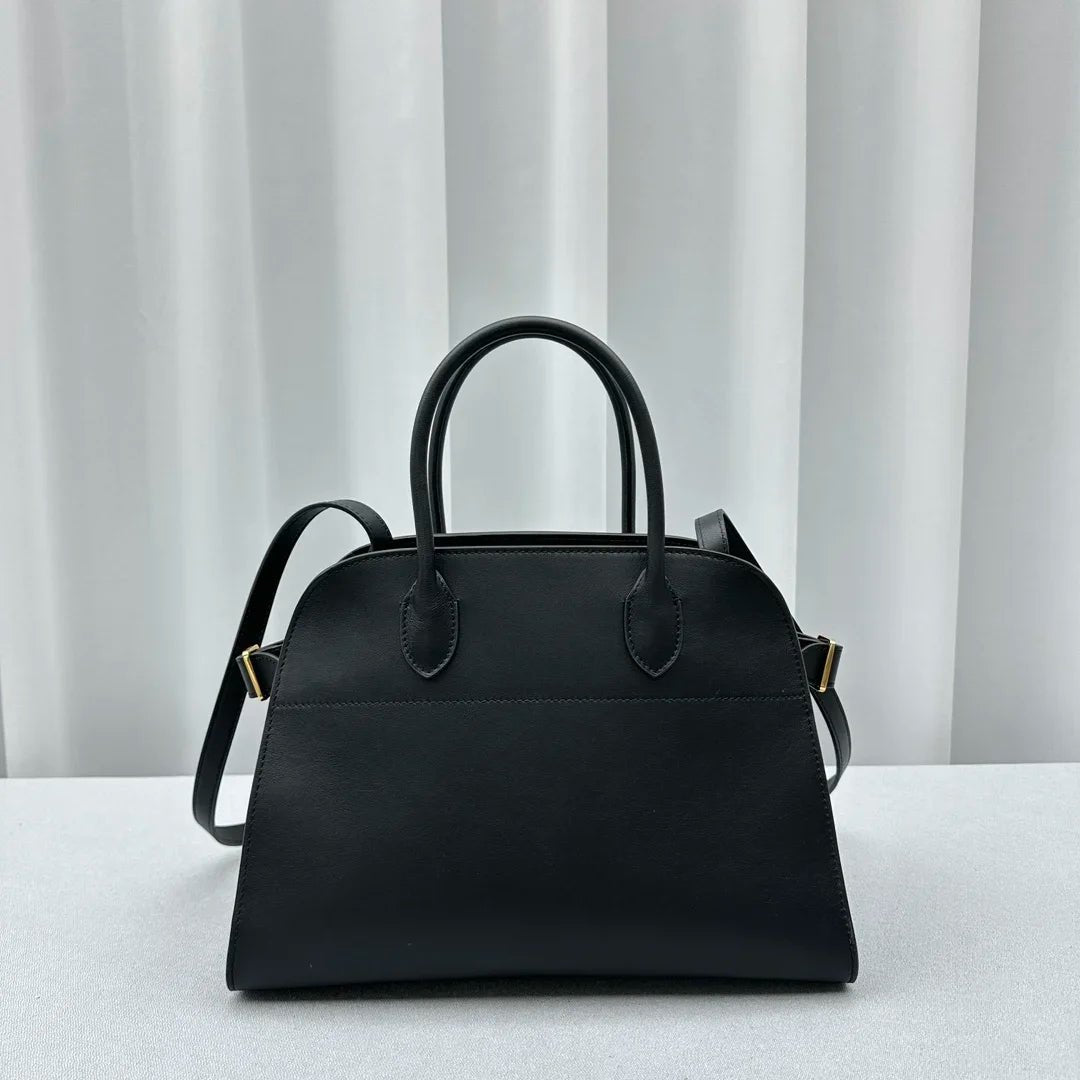 The "Row-Margaux-inspired" Luxurious Leather Tote Bag - Margaux 10 (10 x 7 x 7.5 in.) / Soft Black - Trendiesty Worldwide