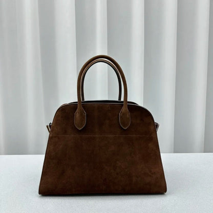 The "Row-Margaux-inspired" Luxurious Leather Tote Bag - Margaux 10 (10 x 7 x 7.5 in.) / Suede Dark Brown - Trendiesty Worldwide