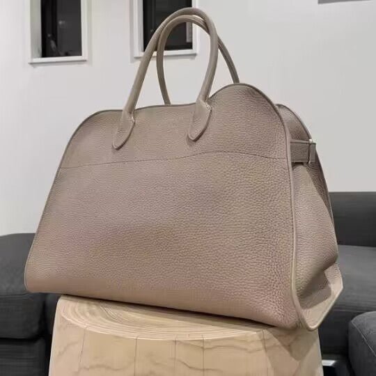 The "Row-Margaux-inspired" Luxurious Leather Tote Bag - Margaux 15 (15 x 11 x 8 in.) / Pebbled Beige - Trendiesty Worldwide