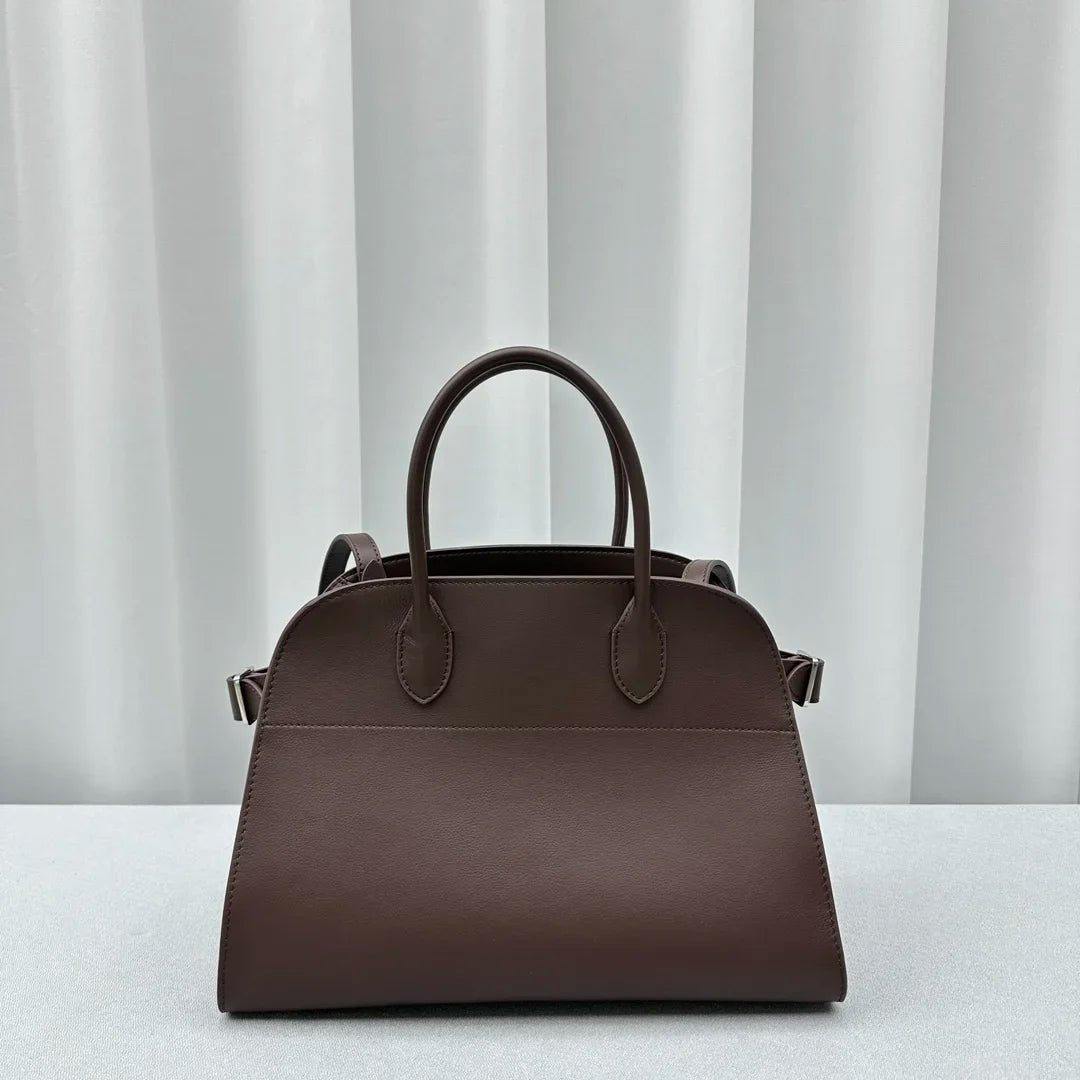 The "Row-Margaux-inspired" Luxurious Leather Tote Bag - Margaux 10 (10 x 7 x 7.5 in.) / Soft Coffe - Trendiesty Worldwide