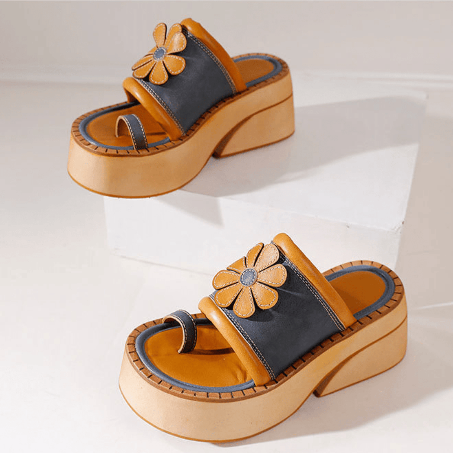 Vintage-inspired Leather Wedges Sandals For Her - Trendiesty Worldwide