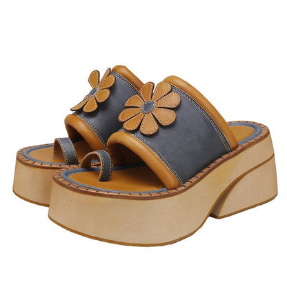 Vintage-inspired Leather Wedges Sandals For Her - Trendiesty Worldwide