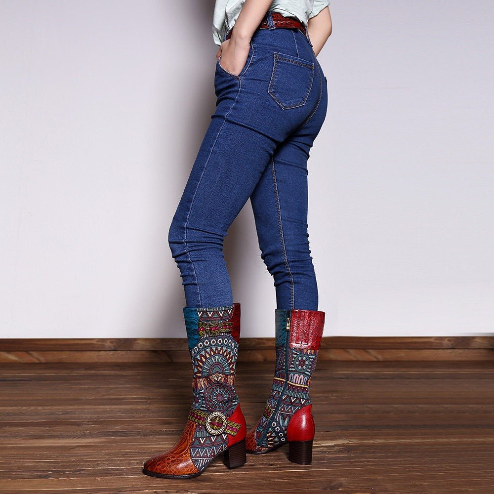 Women's Handmade Leather Mid-Calf Boots "Beta Style" - Trendiesty Worldwide