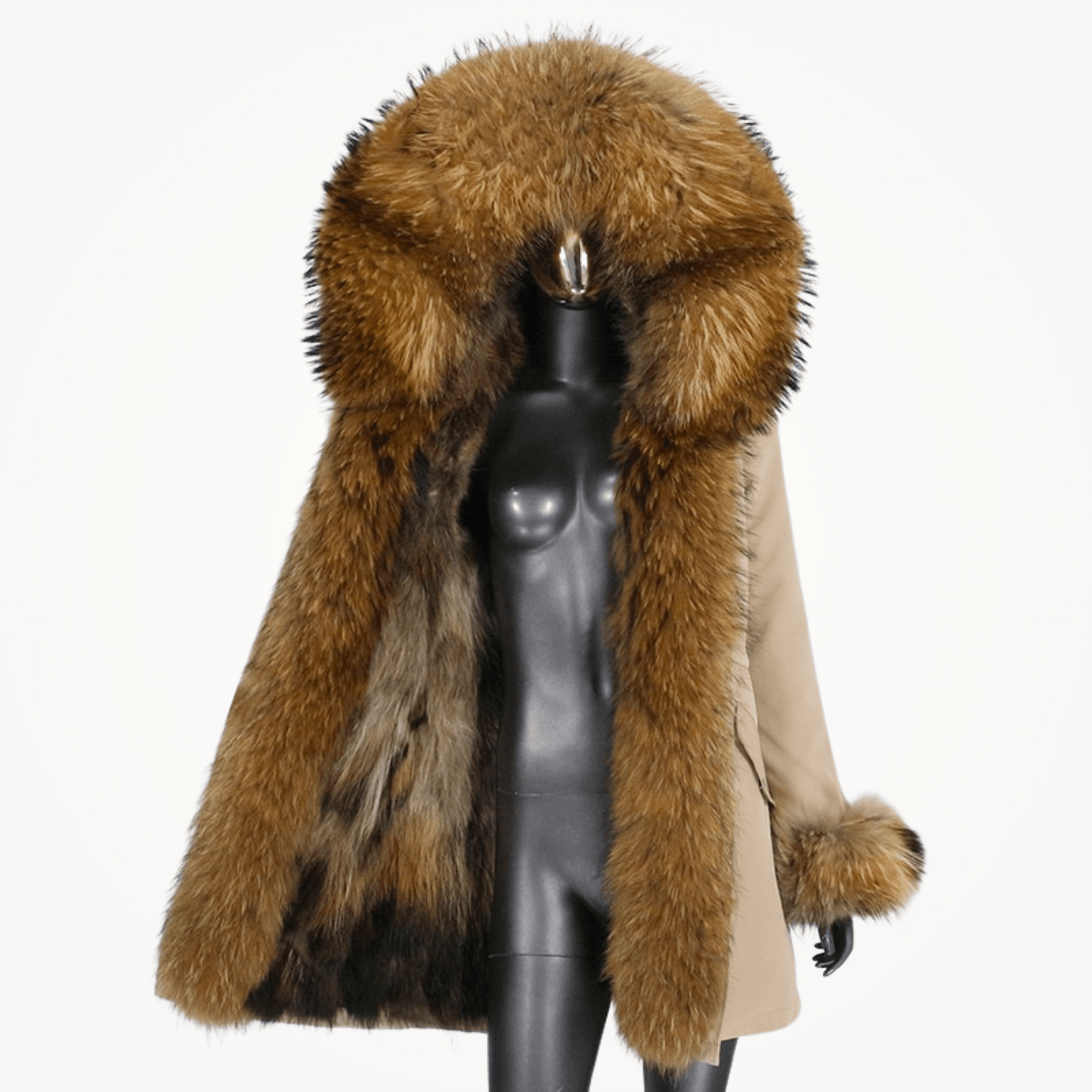 Women's Luxury Real Fur Beige Waterproof Parka "Full Fur Alpha Style" - Trendiesty Worldwide