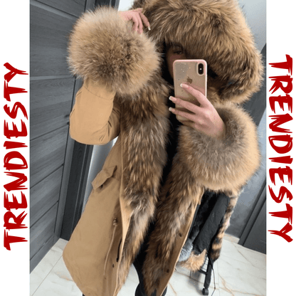 Women's Luxury Real Fur Beige Waterproof Parka "Full Fur Alpha Style" - Trendiesty Worldwide