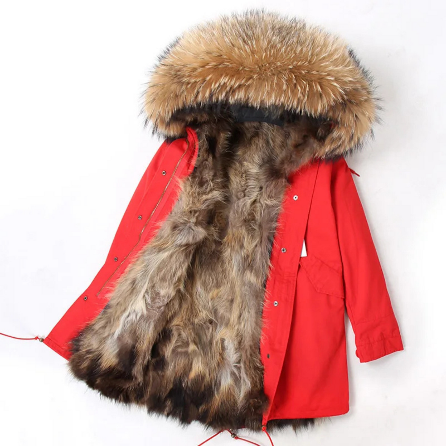 Women's Luxury Real Fur Waterproof Parka "Alpha Style" - Red / S - Trendiesty Worldwide