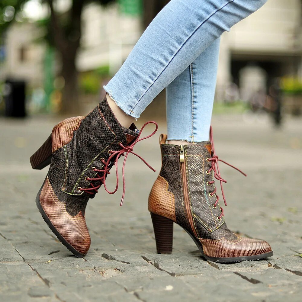 Women's Plaid Pattern Handmade High-heel Shoes - Trendiesty Worldwide