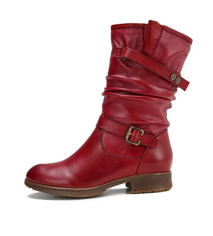 Women's Red Leather Long Boots - Trendiesty Worldwide