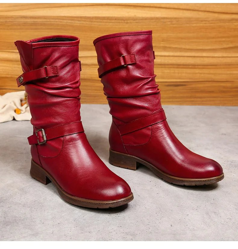 Women's Red Leather Long Boots - Trendiesty Worldwide