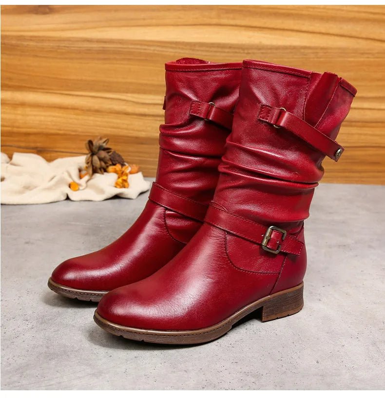 Women's Red Leather Long Boots - Trendiesty Worldwide