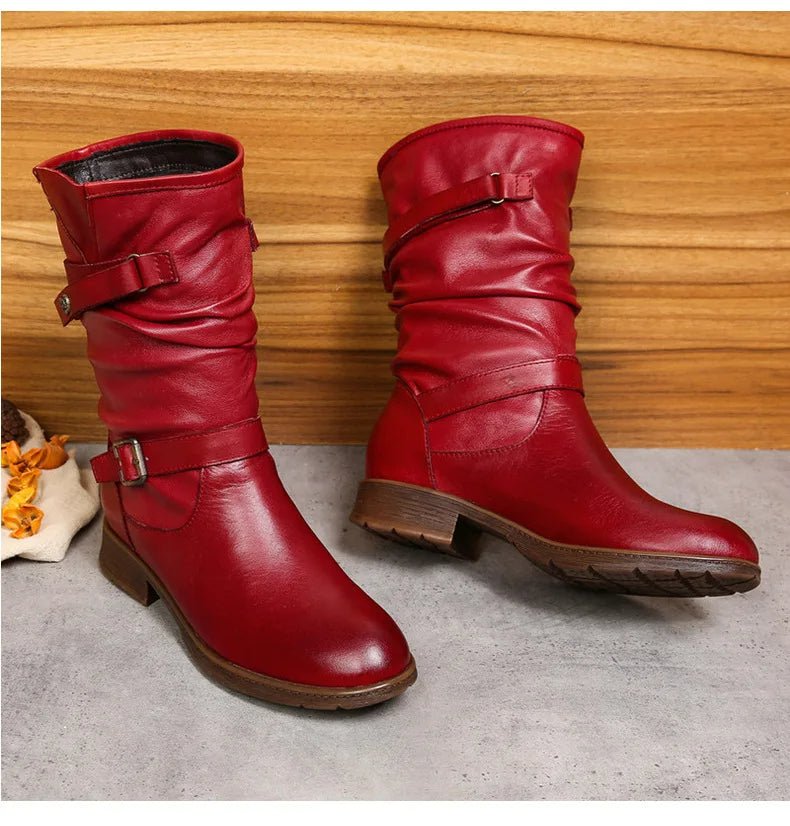 Women's Red Leather Long Boots - Trendiesty Worldwide