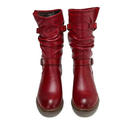 Women's Red Leather Long Boots - Trendiesty Worldwide