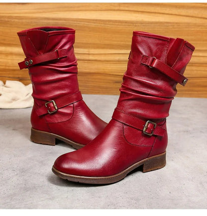 Women's Red Leather Long Boots - Trendiesty Worldwide