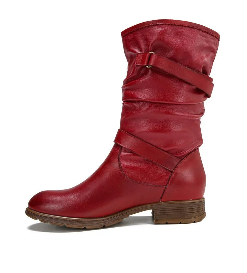 Women's Red Leather Long Boots - Trendiesty Worldwide