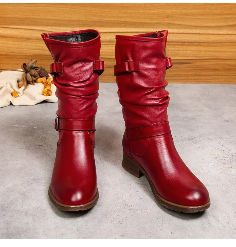 Women's Red Leather Long Boots - Trendiesty Worldwide