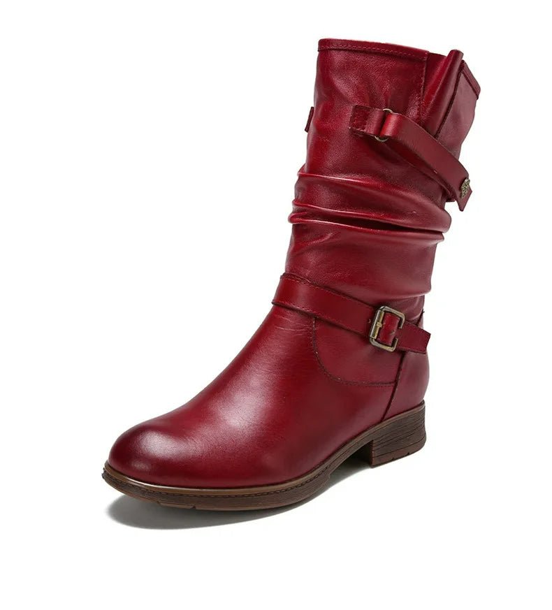 Women's Red Leather Long Boots - Trendiesty Worldwide
