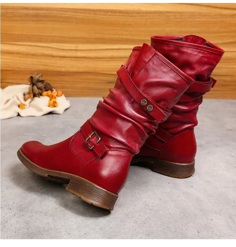 Women's Red Leather Long Boots - Trendiesty Worldwide