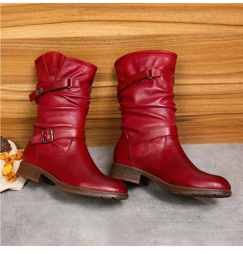 Women's Red Leather Long Boots - Trendiesty Worldwide