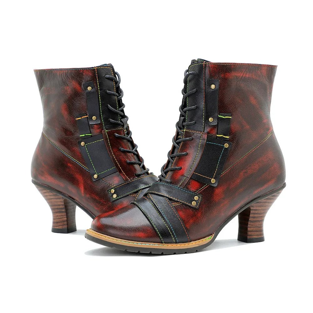 Women's Reddish High-heeled Leather Shoes - Trendiesty Worldwide