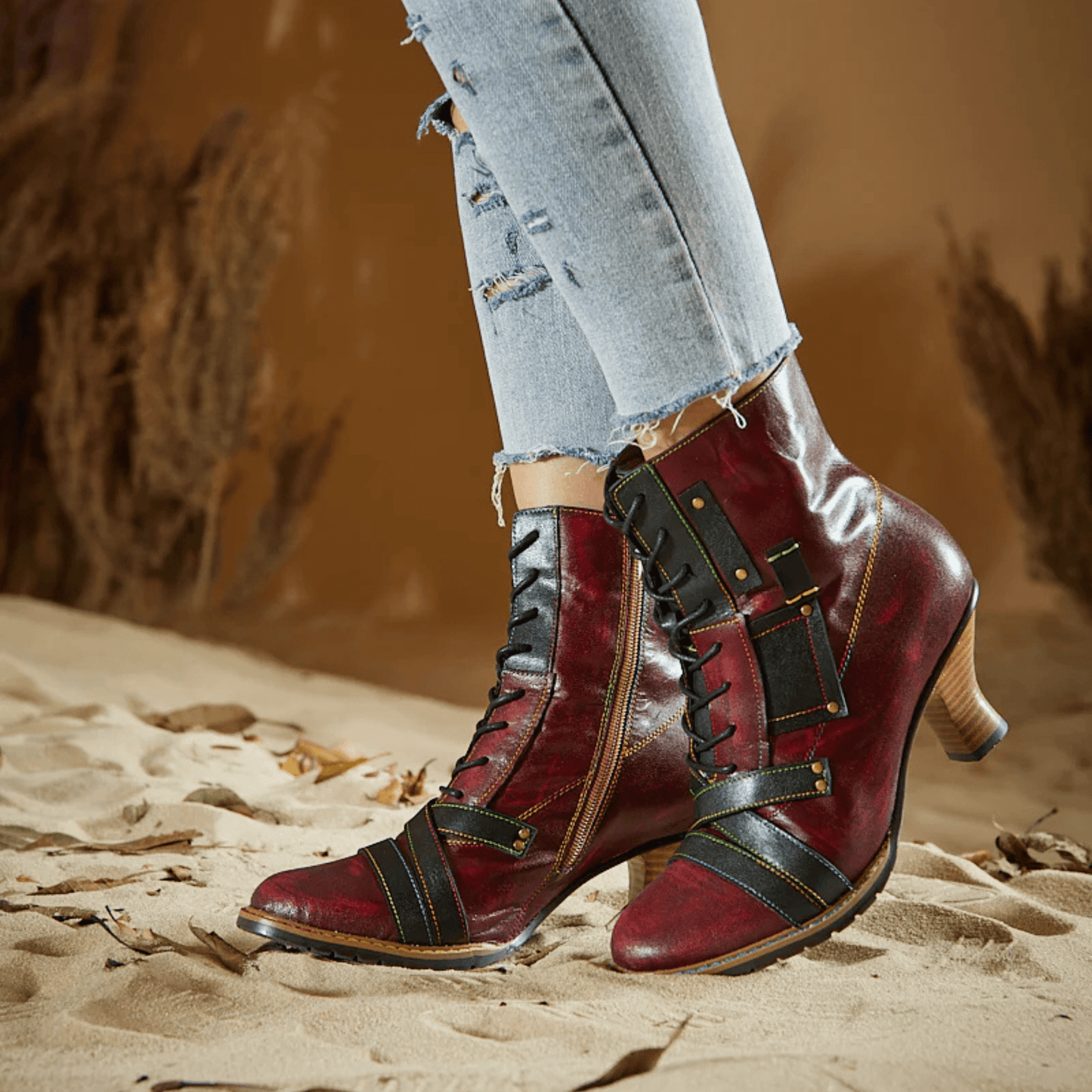 Women's Reddish High-heeled Leather Shoes - Trendiesty Worldwide