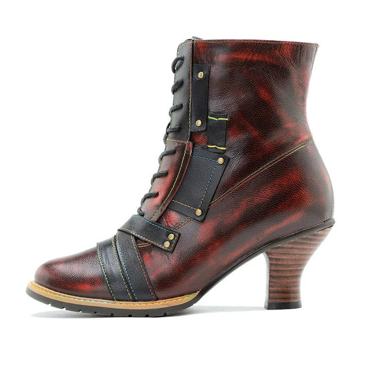 Women's Reddish High-heeled Leather Shoes - Trendiesty Worldwide