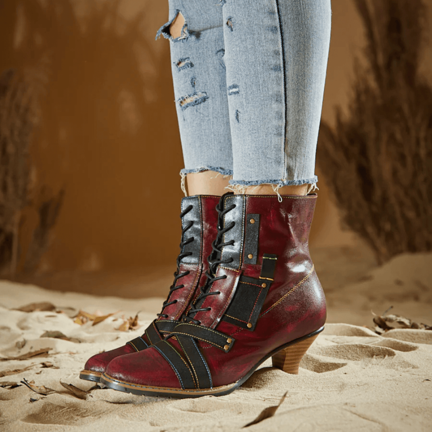 Women's Reddish High-heeled Leather Shoes - Trendiesty Worldwide