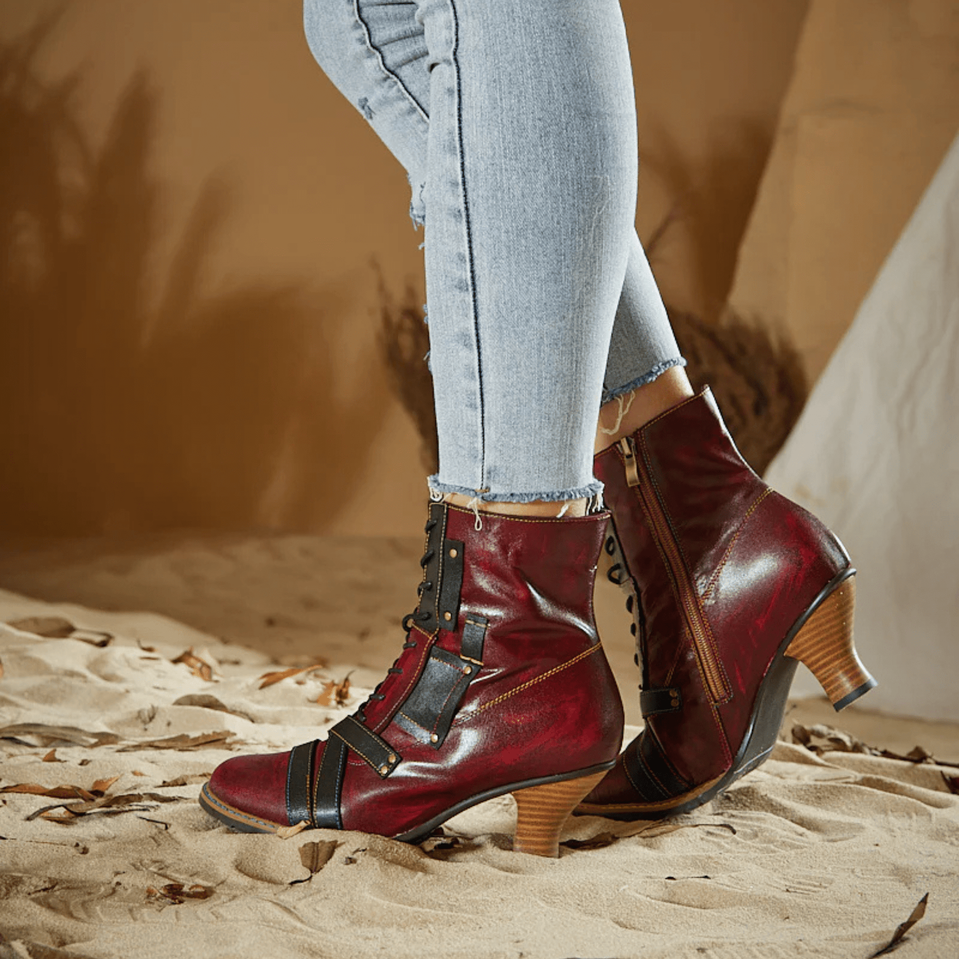 Women's Reddish High-heeled Leather Shoes - Trendiesty Worldwide