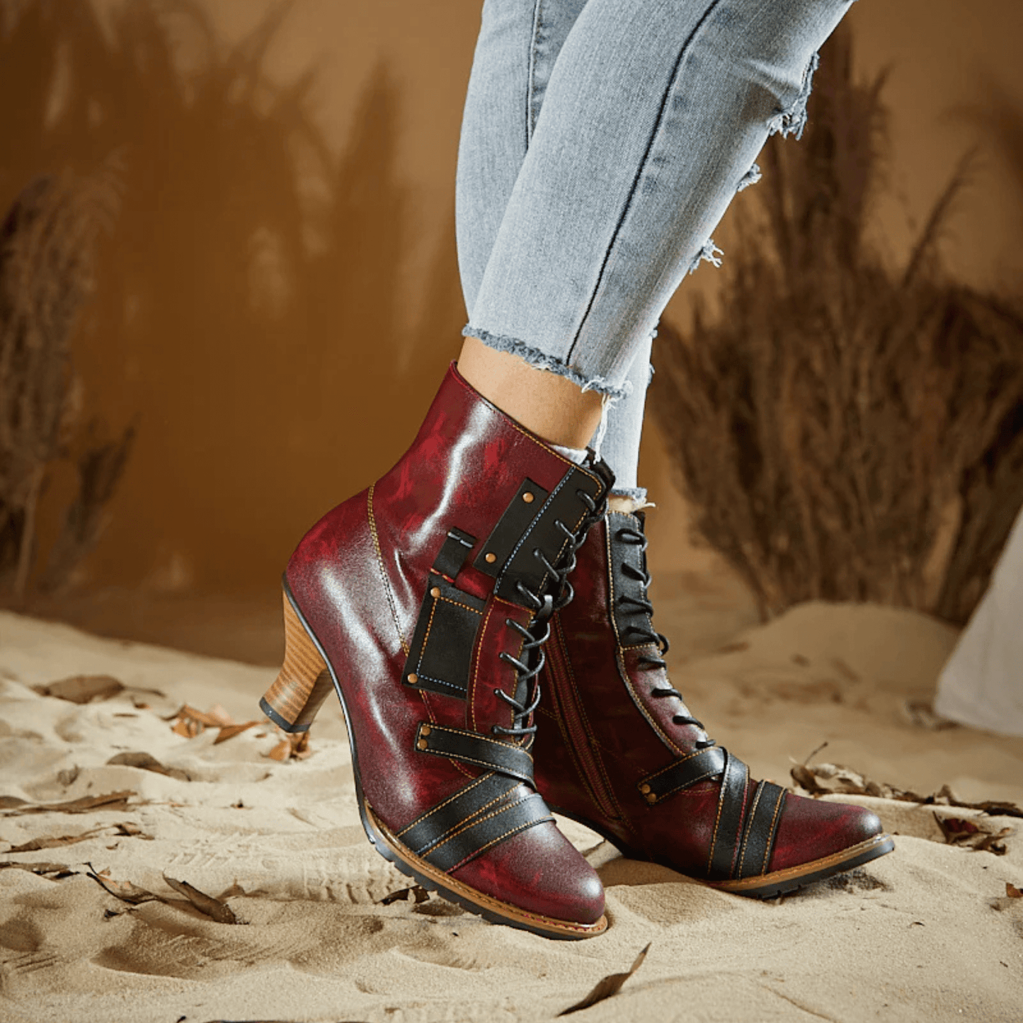 Women's Reddish High-heeled Leather Shoes - Trendiesty Worldwide