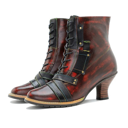 Women's Reddish High-heeled Leather Shoes - Trendiesty Worldwide