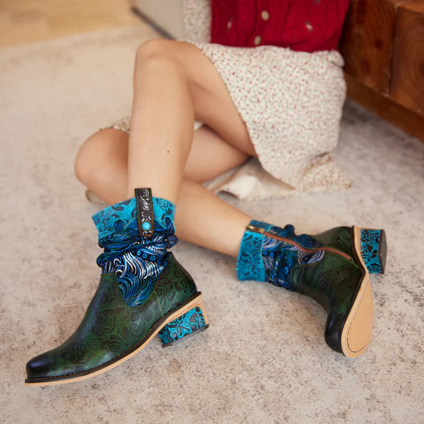 Women's Retro Olive Leather Ankle Boots - Trendiesty Worldwide