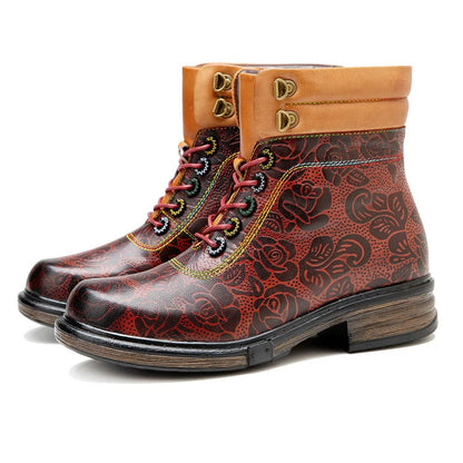 Women's Retro Reddish Leather Ankle Boots - Trendiesty Worldwide