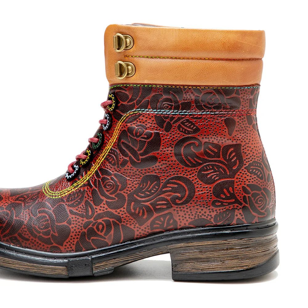 Women's Retro Reddish Leather Ankle Boots - Trendiesty Worldwide