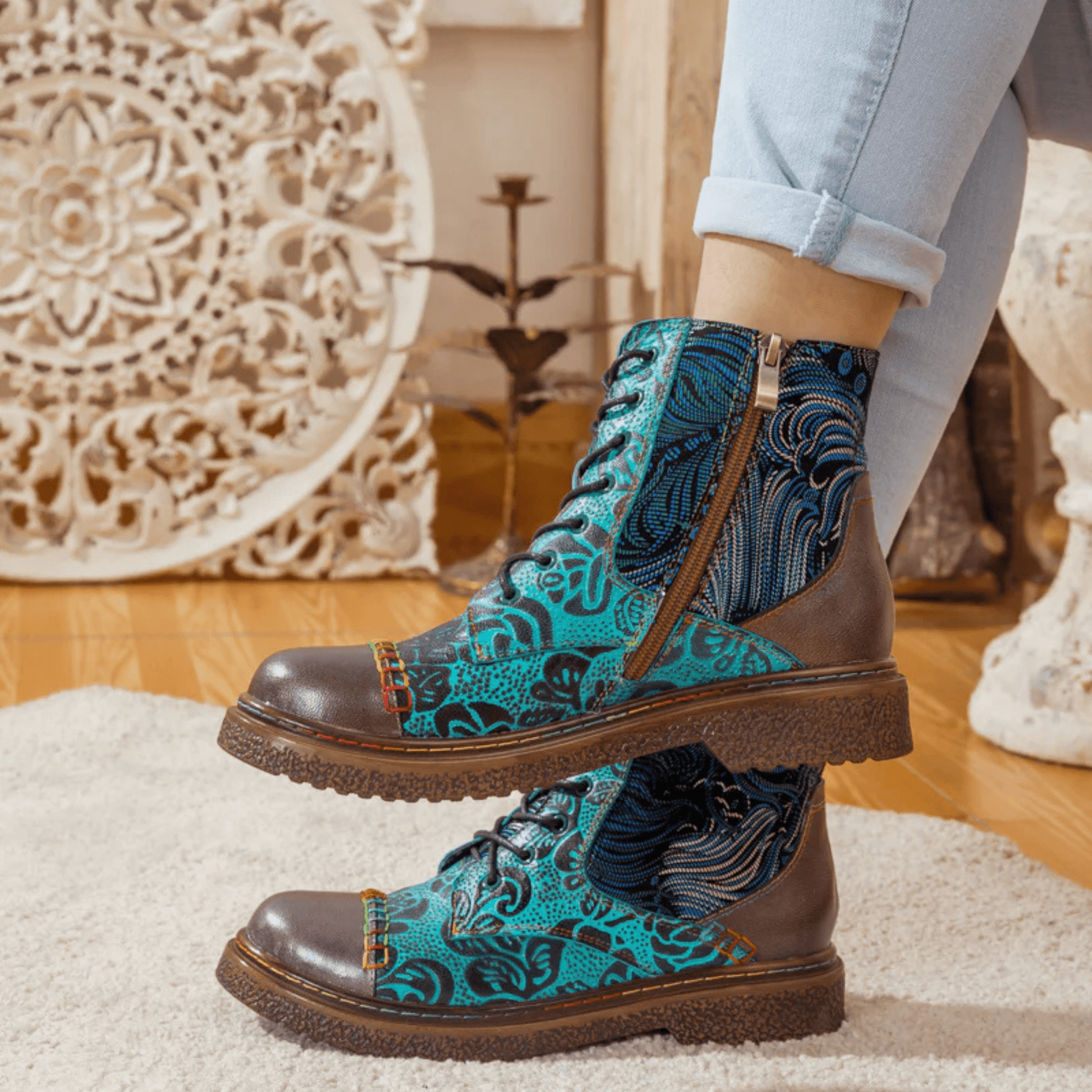 Women's Retro Sewing Leather Ankle Boots - Trendiesty Worldwide